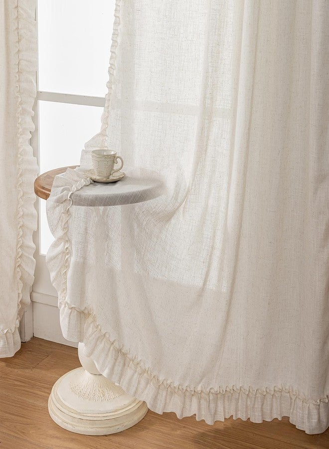 TERLYTEX Linen Ruffle Curtains for Living Room, 2 Panels Farmhouse Ruffled Curtains 84 Inches Long, Rod Pocket Privacy Light Filtering Semi-Sheer Cottagecore Window Flowy Scalloped Curtain Drapes, 58 x 84 Inch - Image 1